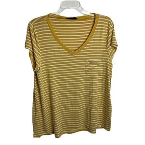 Cable And Gauge XL Women's Yellow Stripe V Neck Pocket Tee Blouse Top‎ NWOT